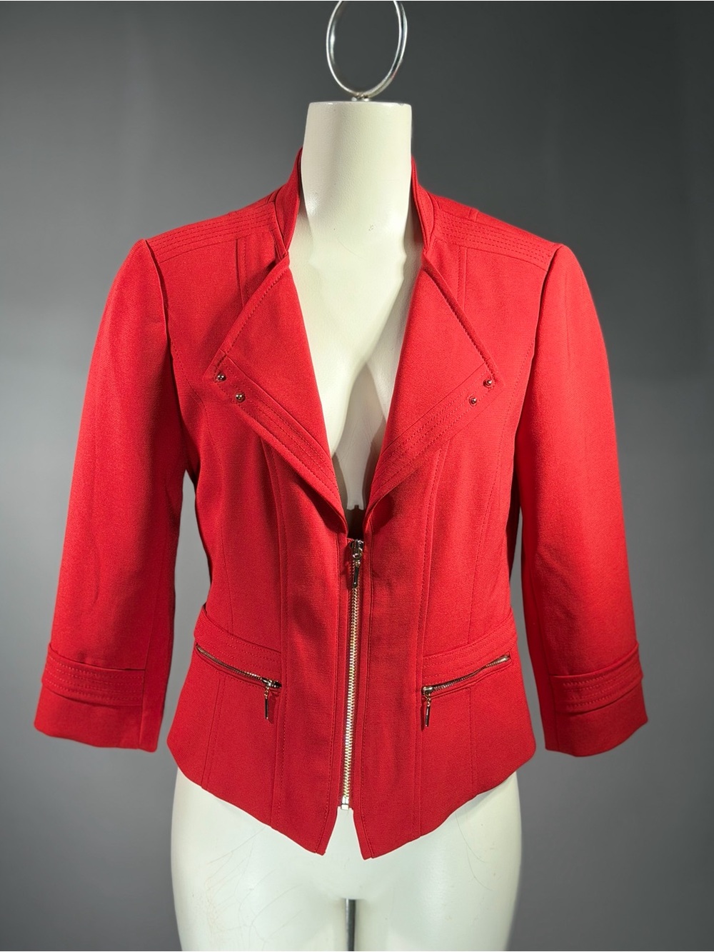 White House Black Market Bright Red Zip-Front Tailored Blazer (r10t)